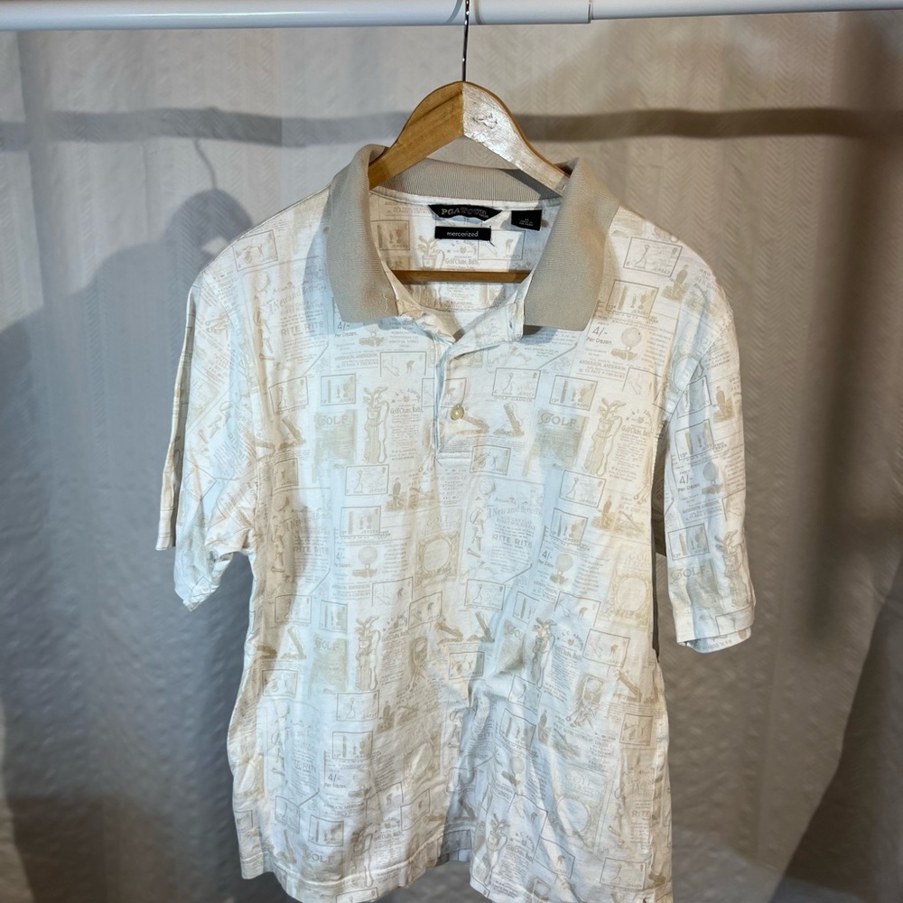 PGA Tour Beige Patterned Polo Shirt for Men